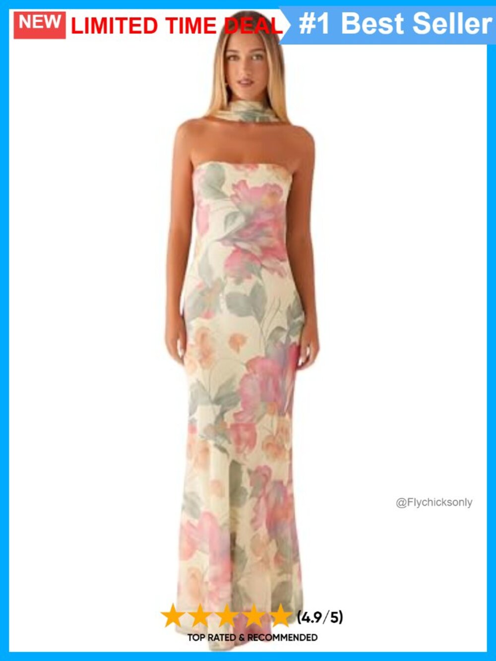Floral Strapless Tube Maxi Dress with Scarf Bodycon Long Dress